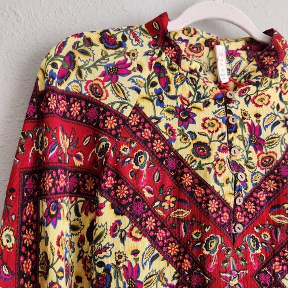 Anthropologie Raga Multicolored Print Bell Sleeve Blouse Size Small - Picture 2 of 10